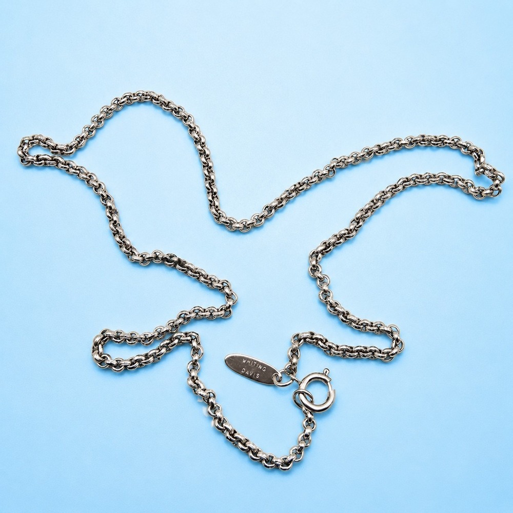Whiting & Davis Silver Tone Rolo Chain Necklace 18" Signed Vintage -3423
